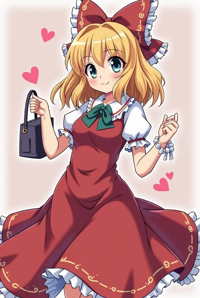 a cartoon image of a woman in a dress holding a purse, touhou character, from touhou, touhou project, touhou, touhou project official artwork, loli in dress, maya fey from ace attorney, lolish, marisa kirisame, shalltear from overlord, anime moe artstyle, ...