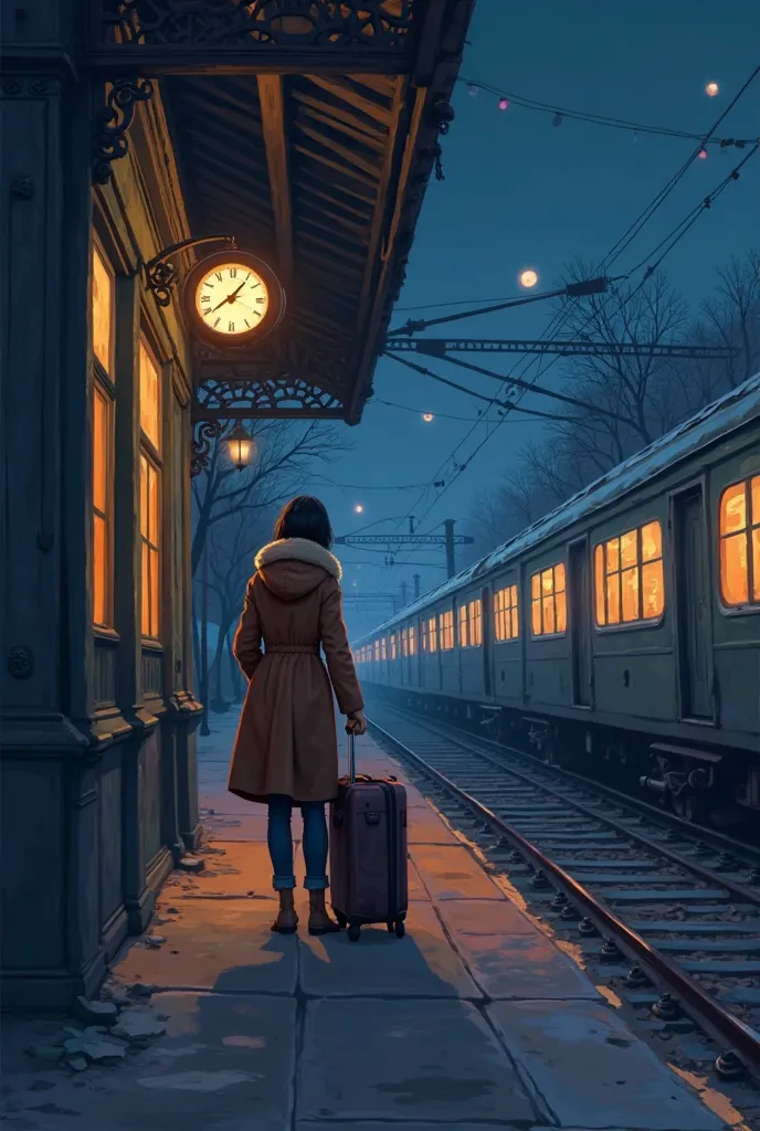 Please create one video on cartoon I send you animation The Last Train Home

The train station was nearly empty, save for a few scattered passengers waiting for the last train of the night. Mia pulled her coat tighter around herself, the autumn chill seepi...