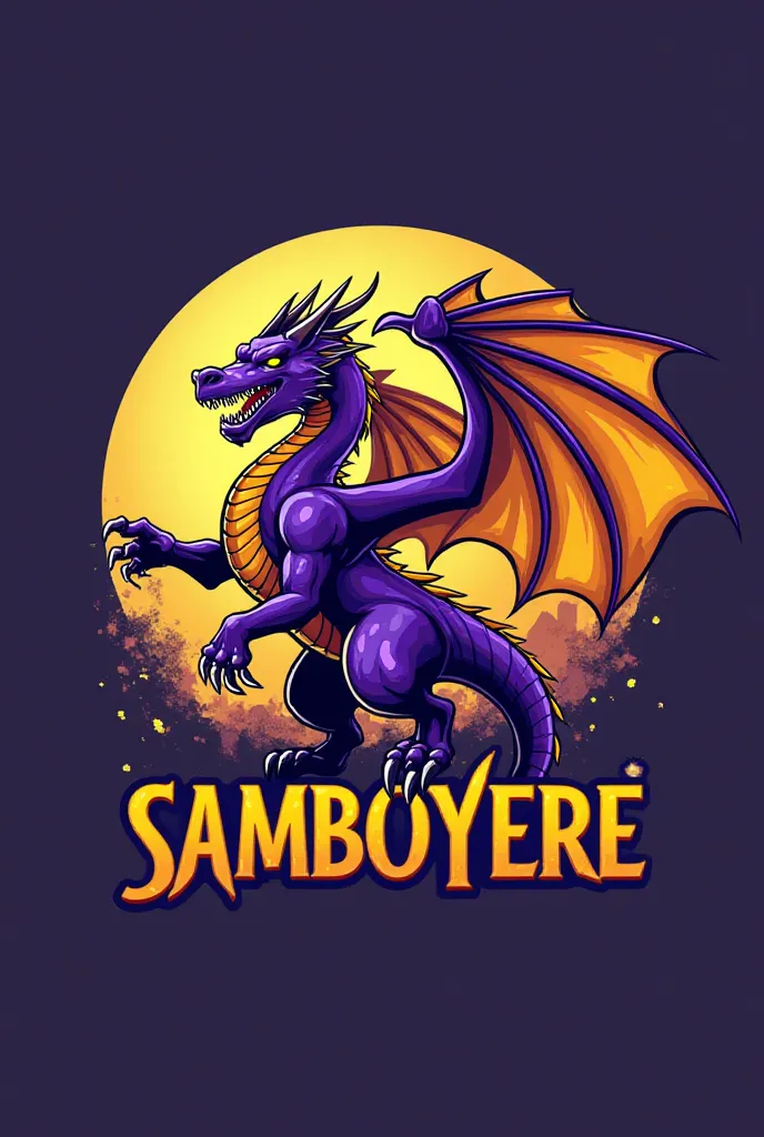 A logo with the name Samboyere represents the violet and yellow dragon with the superhero theme