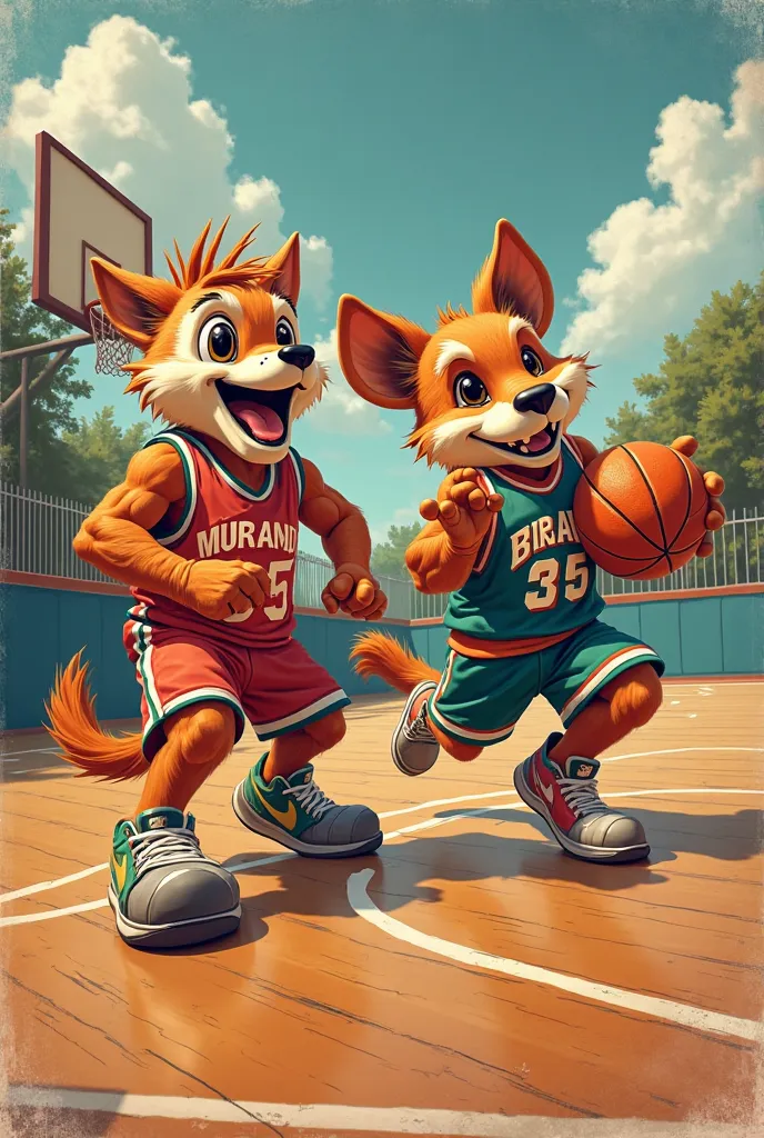 retro cartoon basketball mascots