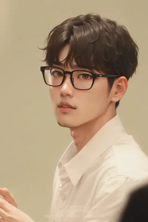 a close up of a person wearing glasses and a white shirt, jinyoung shin, yanjun chengt, with glasses, wonbin lee, hyung tae, in square-rimmed glasses,   heise jinyao, Kim Doyoung, Cai Xukun, thick - rimmed glasses, Li Zixin, seseon yoon, hyung tae kim, wit...