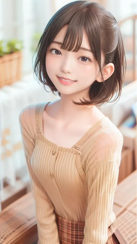  MASTERPIECE , best quality , woman ,   Gold , very short hair , bangs , blouse , (symmetrical eyes:1.4) , smile , indoors、smiles,  blushes, Gold, teeth and laugh, 