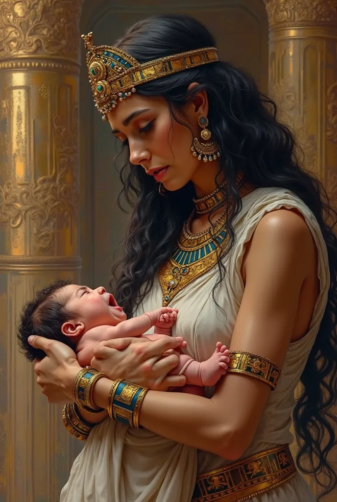 Cleopatra with a crying newborn baby 