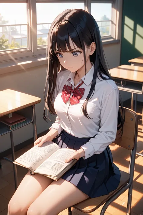 anime student black long haired schoolgirl in short skirt