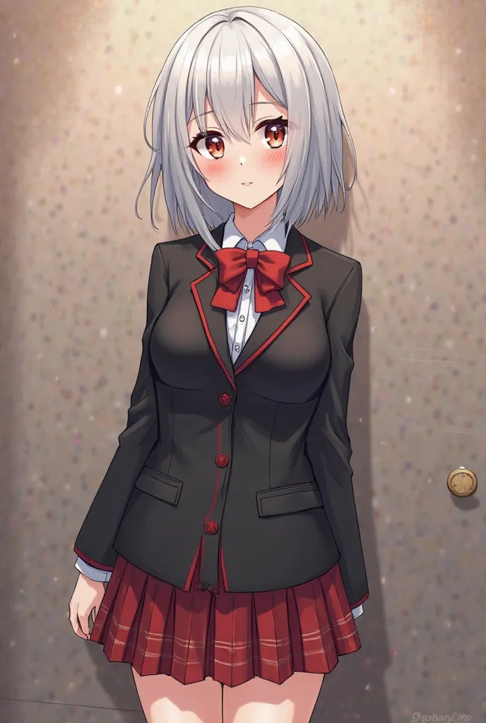 A girl with huge boobs of age 21. President of school council wearing school dress. Her boobs being revealed a little and huge ass . Her body curves are just to beautiful she has white hair or silver . Looking introvert . Also very cute and adorable along ...