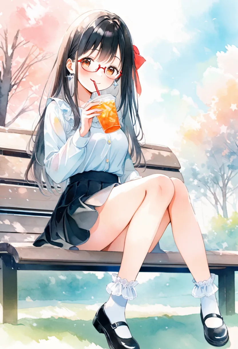 (ultra detailed:0.7), cover image, (soft pastel tones, watercolor, (bright color:1.3), transparent, gradation, harmonious and calm atmosphere:1.1), 1girl, , brown eyes are shining and cute, black hair, long hair, extremely detailed neat hair,Straight hair,...