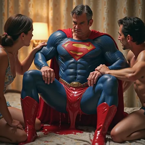 superman with people, active interaction, hotel, background detailed, dynamic movement, dynamic facial expressions, Randomize camera angles,
[Superman : middle aged, bulky, muscular, nice physics, perfect anatomy, feel helpless, humiliated by people, feeli...