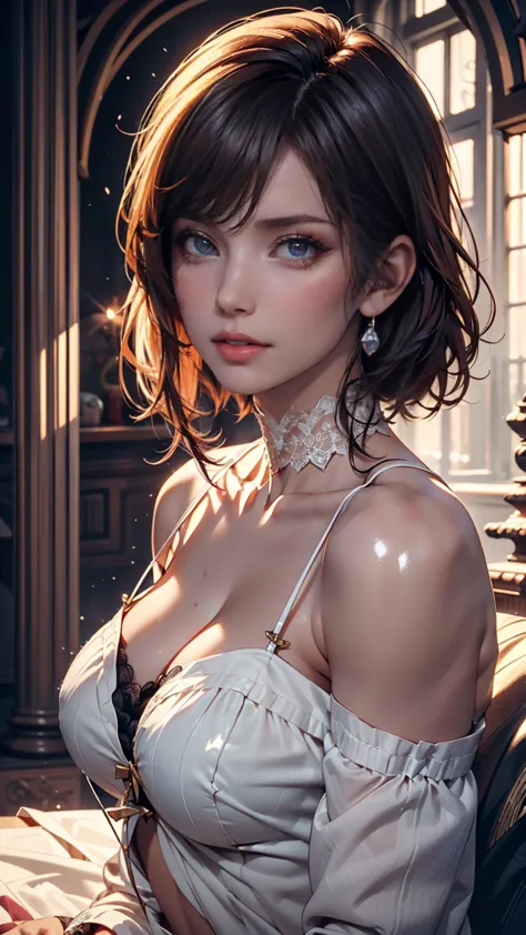 best quality, masterpiece, Ultra High Resolution, (photorealistic:1.4), RAW photo, 1 girl,  Off-the-Shoulder Tops Decorated with Lace,  in the dark , deep shadow,  discreet , Cold Light,  detailed skin、Young Scandinavian woman, cute face,  enchanting, high...