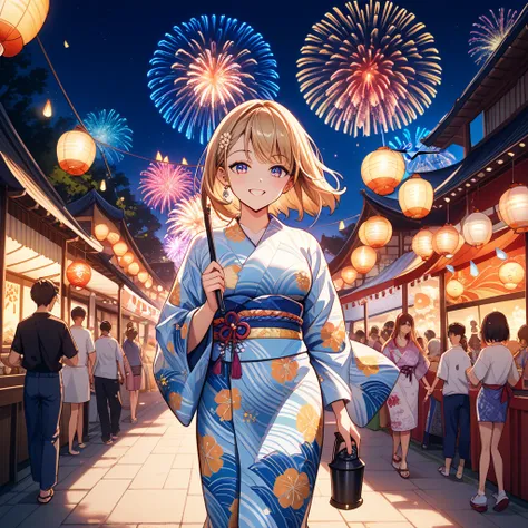 Girl going to summer fireworks festival in yukata