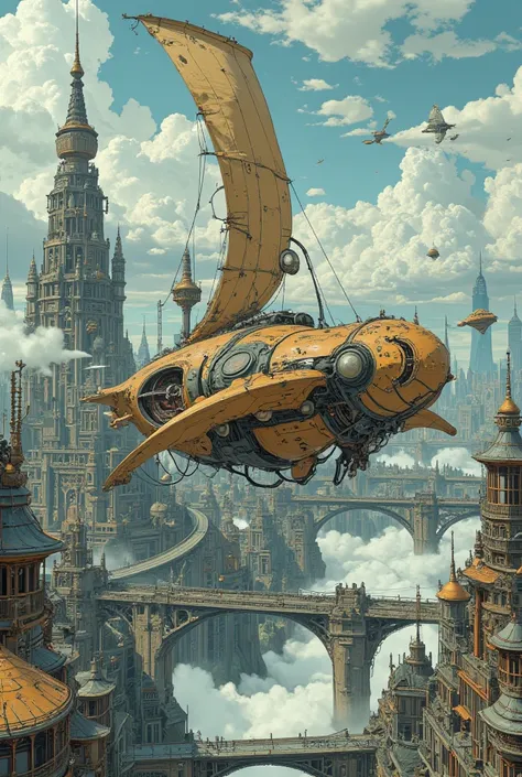  Surrealism  ,  artwork, 8K quality, futuristic city, flying vehicles, a flying chinese junk boat, spaceship.lanatomically accurate、