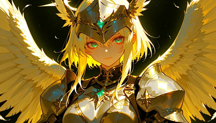 1 girl in,  solo, official art, Unity8k wallpaper, ultra - detailed, prettify、Aesthetic, tmasterpiece, top-quality, realism, A female angel、a white wing、Silver armor、Feather decorated helmet、Long steel spear、Glowing angel circle、Light magic、depth of fields...