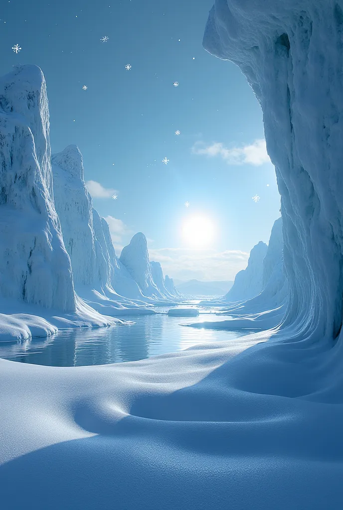 a very icy landscape with a small bright light that warms 