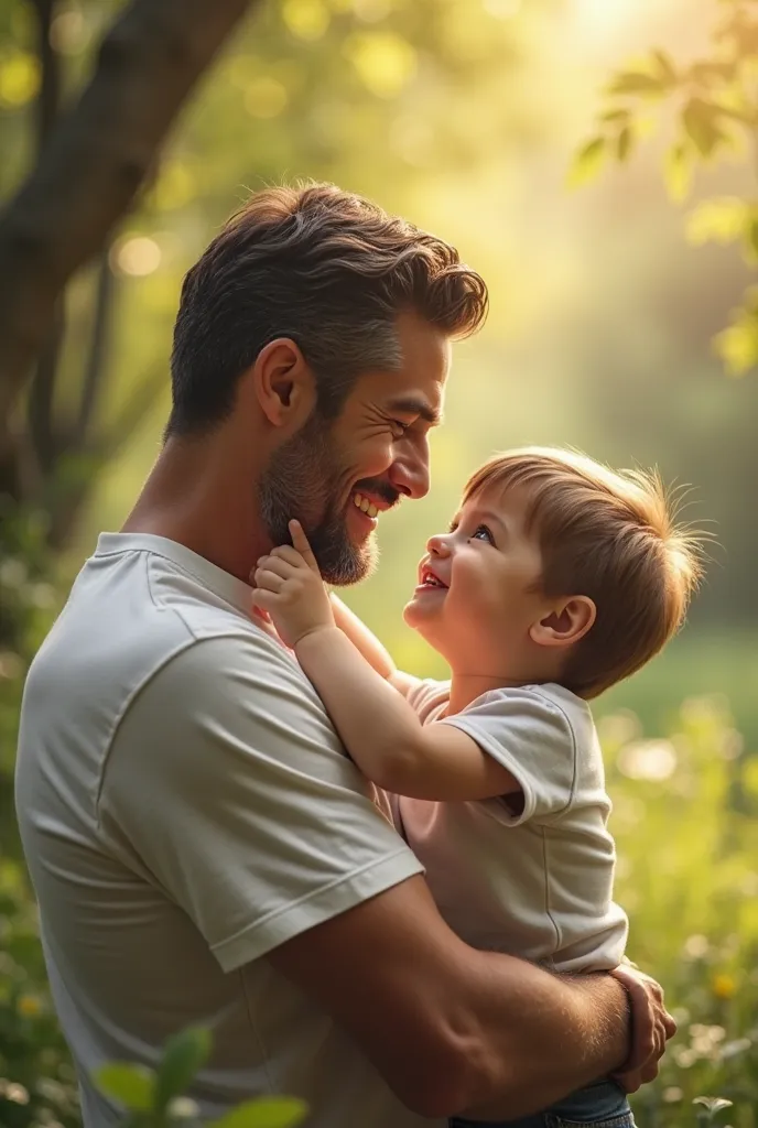 Create me an image of a father with his son, a real and very attractive image