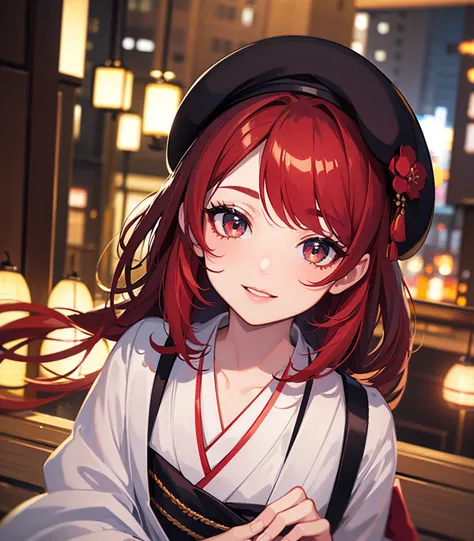 　 red hair 　red eyes　solo　　cute　Mysterious　Japan　Japan 　Idol　skirt　 clear　night　　 red hair 　room　 kimono　 beret　 Taisho Romance　beautiful