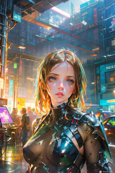 Arabian female wearing black cocktail dress. Illustrated in the style of Artgerm as a cyberpunk graphic novel with a transparent background, hyper-realistic and hyper-detailed digital portrait painting, concept art with dramatic lighting, from ArtStation, ...