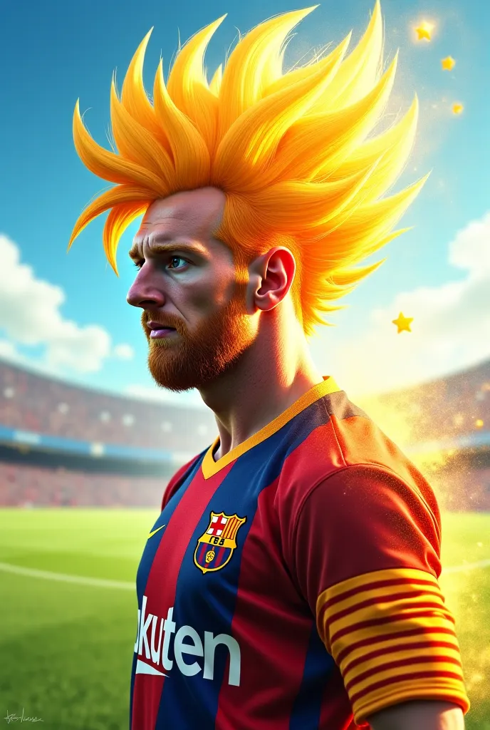 Real messi with super saiyan hair