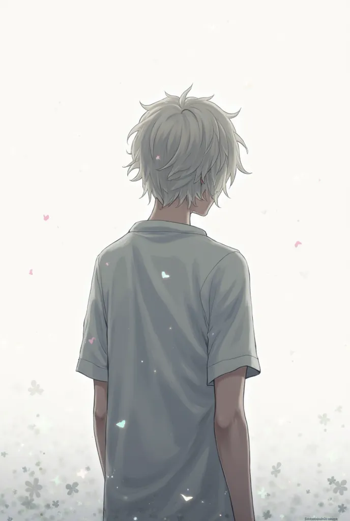 (Omori video game). Basil from reality. View of back. He is (adult).  white background