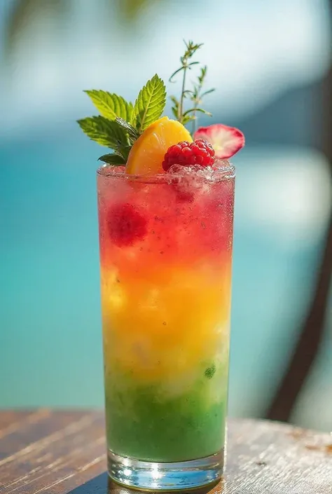 Hawaii mocktail drink in tall symmetrical glass without handle 