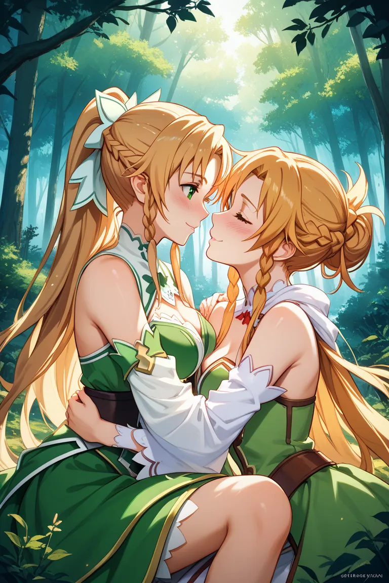 Sword Art Online、Leafa and Asuna、blush、sex