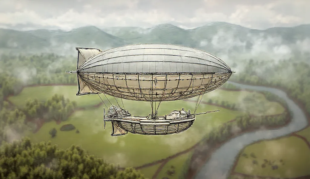  peaceful retro atmosphere realistic airship impressionism, 