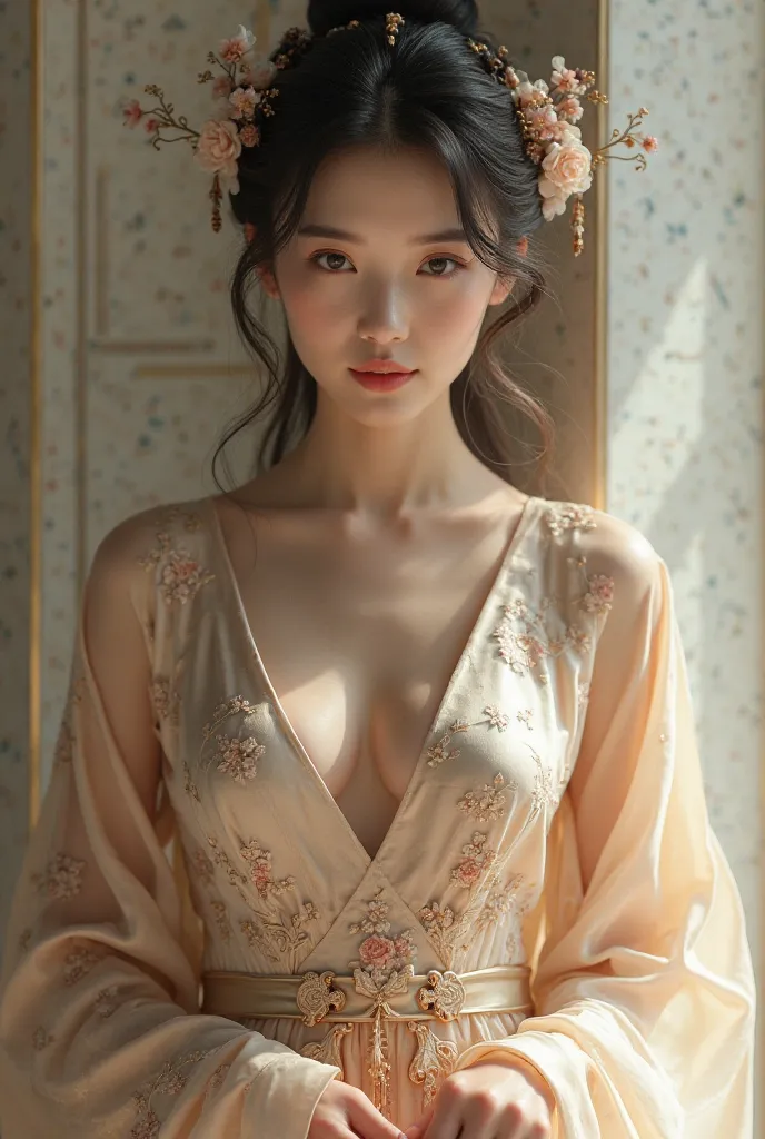 image of a beautiful chinese women in traditional dress.her body type is artistic nude aesthetic ok