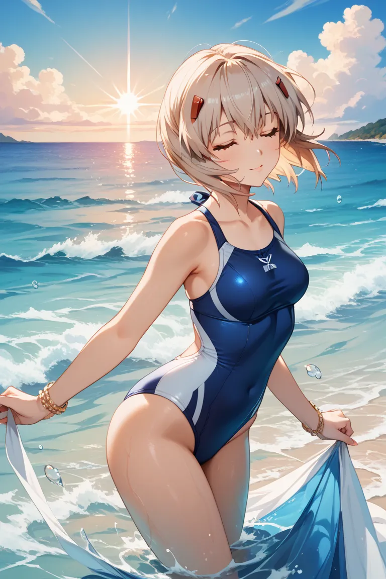 Beautiful Ayanami Rei posing in a swimsuit