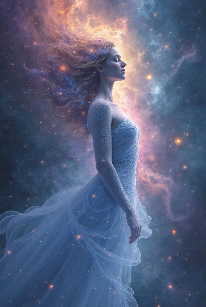 The image of a woman , which is filled with feminine energy and becomes part of the Universe and gives love