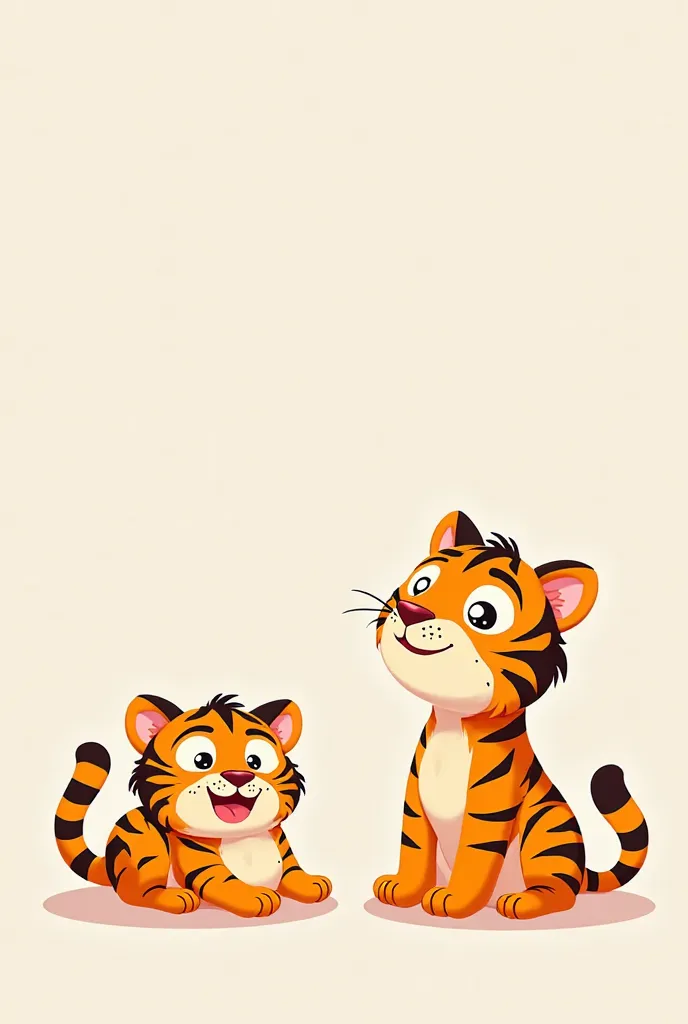 A tiger with cartoon style, who at the beginning is relaxed and in the second image he is surprised 