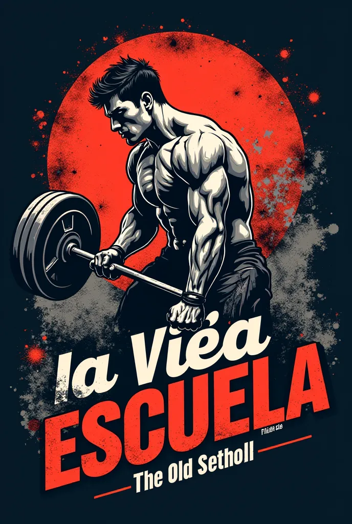 A logo for a Crossfit t-shirt , with Crossfit motifs and Crossfit material with the name La Vieja Escuela , small on the front and a large drawing on the back 