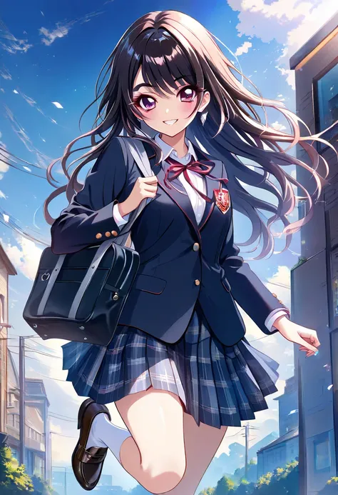 （（image of a beautiful girl、full body、low angle、dynamic composition、A dynamic painting、Exquisite depiction、anatomically perfect structure、））（（short, smart and cute beautiful girl、delicate、slender on the background、Long limbs、shiny, clear skin、small, sharp ...