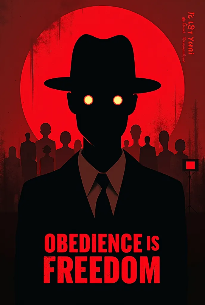 Do a póster and and [Big Brother's Facel (Large, Central)
[Party Emblem]
(Background, Red and Black)
[Telescreens]
(Corners, Glowing Text)
[Faceless Citizens] do it eassy no super difficult 
(Bottom, Silhouettes)
"OBEDIENCE IS FREEDOM"
(Bold, Red Text, Top...