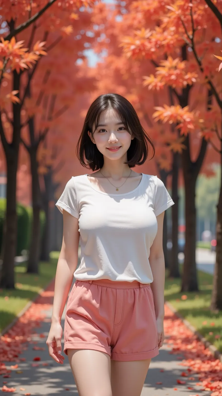  Picture description ：
An Asian woman around the age of 30， has a beautiful face ，Delicate facial features， fair and delicate skin 。She has short, fluffy hair，Hair is lightweight， flutters slightly with the wind 。She has a gentle smile， with soft eyes ，The...