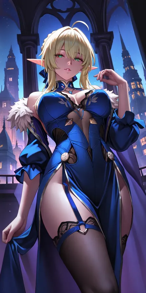  Masterpiece , in my hand is very aesthetically pleasing, bright, high contrast, mature woman, seductive, Artoria Pendragon (throw) (fate),  standing, seductive,  low angle, Better quality, city fantasy street, semi-realistic,  Honkai: стиль CG Star Rail, ...