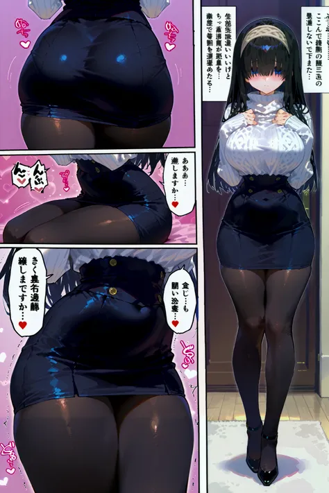   fumica sagisawa, blue eyes, ((black hair)),   hairband   , long hair, hair over eyes, petite woman、(white shiny outline:1.3), Slim waistline、  ((thick thighs))、 Huge Breasts、(( shiny skin)), ( Sagitales ),(arched back), 、lace queen costume in pastel colo...