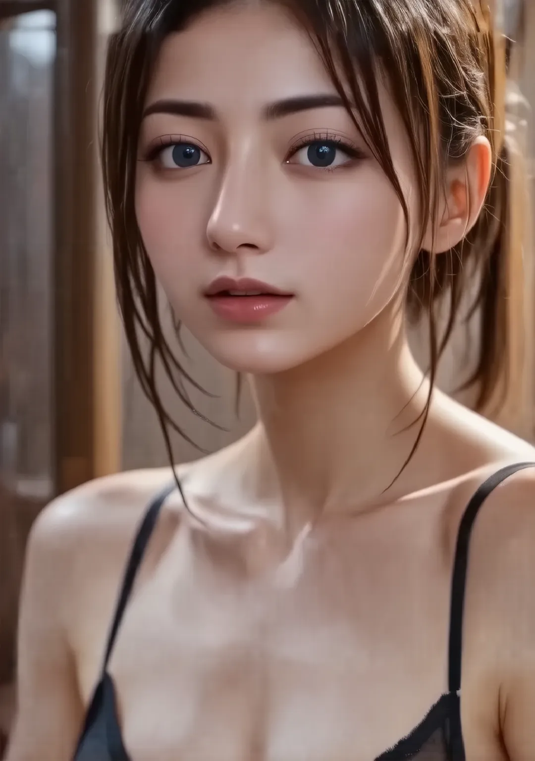 SFW:2,(걸작,  best _ quality:1.2), 1 female, alone, rain,  All Wet , big boobs,negligee, lingerie for beautiful women, beautiful, detailed eyes, Beautiful, Detailed Lips,  highly detailed faces and eyes ,  Long eyelash ,  realistic, photo realistic, photo- r...