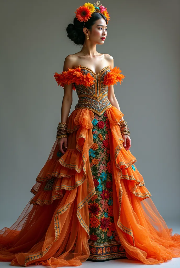 Philippine filipiniana inspired costume that has been influence by pass and latest fashion that made  recycled materials 