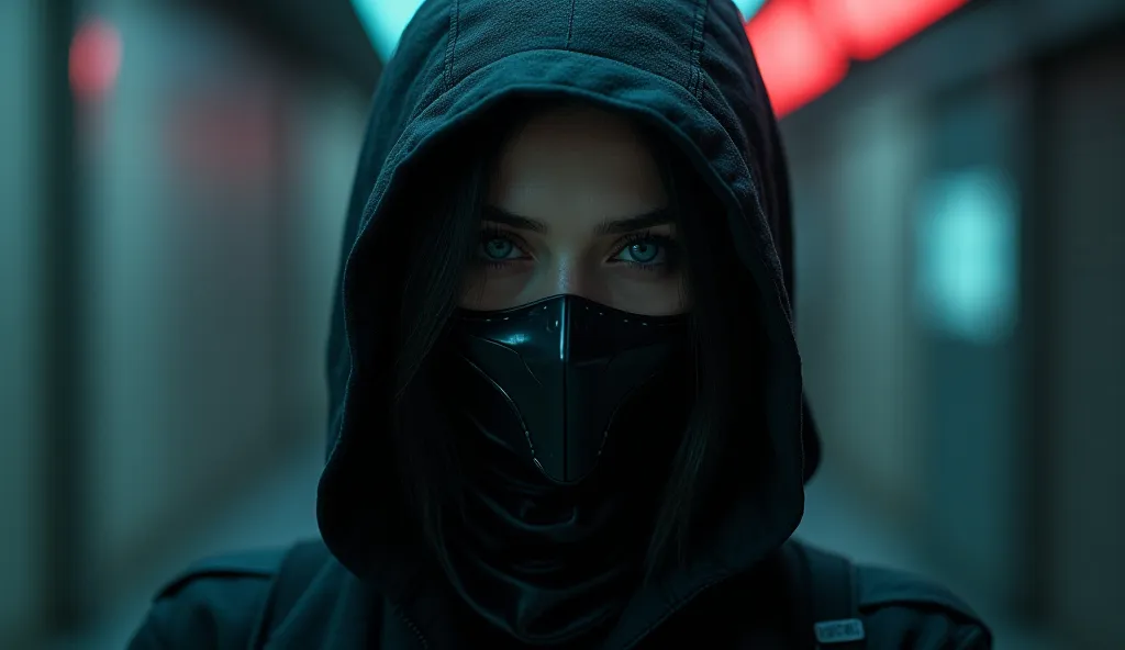 An Image of A Lady In Alan Walker Style with a Mask 