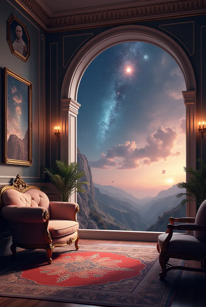 A classic room with an outer space atmosphere