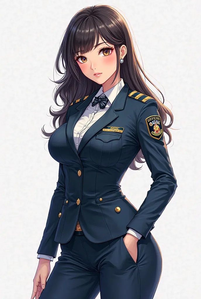 Appearance Description of a Female Police Officer (Manhwa Style):

Gender: Female

Skin: Fair and smooth.

Facial Features: Delicate and well-defined, exuding elegance and beauty.

Body: Curvy and well-proportioned, with an attractive front and back.

Clot...