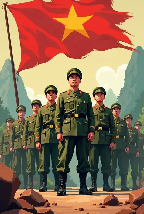 5 Chinese Soldiers with china flag