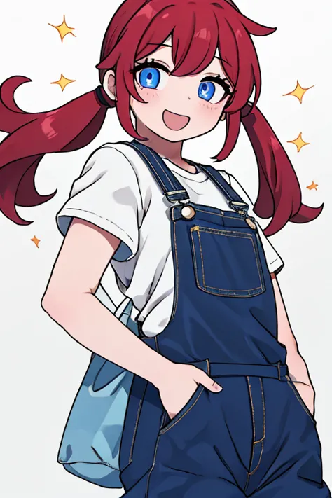 High Resolution, masterpiece, accurate, anatomically correct, many awards, 最高quality, Details, high image quality model, 高いDetails, quality, 高quality, 「fiery red hair in twin tails、and shines blue eyes that seem to be sucked in。denim overalls、has her favor...