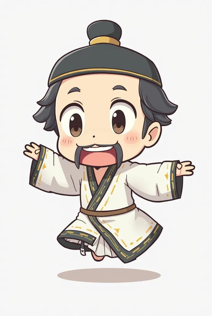 {SD},  chibi, super Deformed, anime drawing, A scholar in his 50s from the Joseon Dynasty, Cute drawing style, 2 heads tall, no background. No background,  Maple Story, The scholar wore a hat. wears white paint. has round eyes and, The beard is growing. Mi...