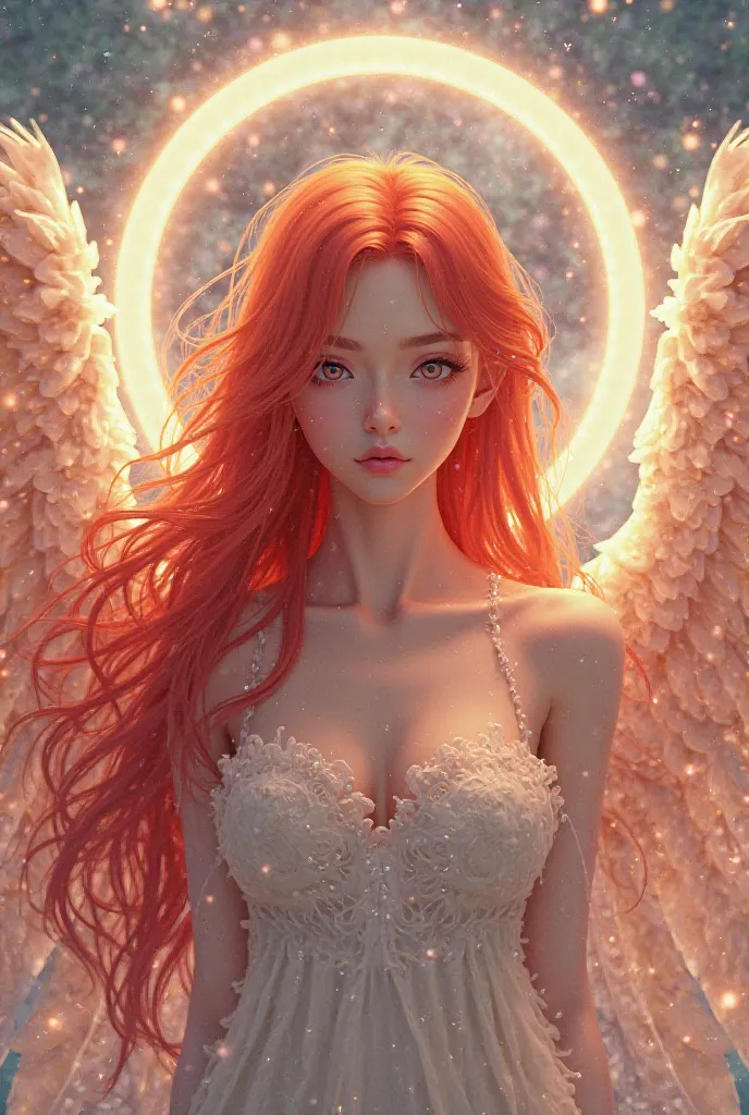 Angel Wings Angel Ring, with long red hair, good-looking, and cute boys with different eyes, like anime 