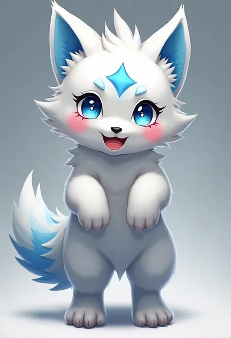 alone，furry雄性，furry，Wolf， Canines ，white fur，Blue Eyes，The pupil pattern is a star， completely naked，stick out your tongue，shy， and her face is blushing ，The top of the head is blue，Blue ears，and a circle of white around the ear，eyes full of desire， spit y...