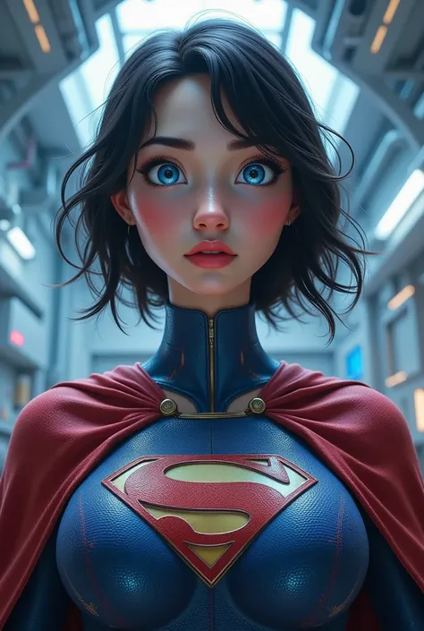 A VERY VERY SEXY CUTE BLUE EYED JAPANESE GIRL GENETICALLY ENHANCED WITH SUPERMAN AND SUPERGIRL DNA POWERS IN A TOP SECRET WHIE CONFINED TO A METAL LAB CHAIR AND TRANSFORMS HER INTO A BLUE EYED NERDY GIGANTESS FEMALE VERSION OF SUPERMAN AFTER GETTING BOMBAR...