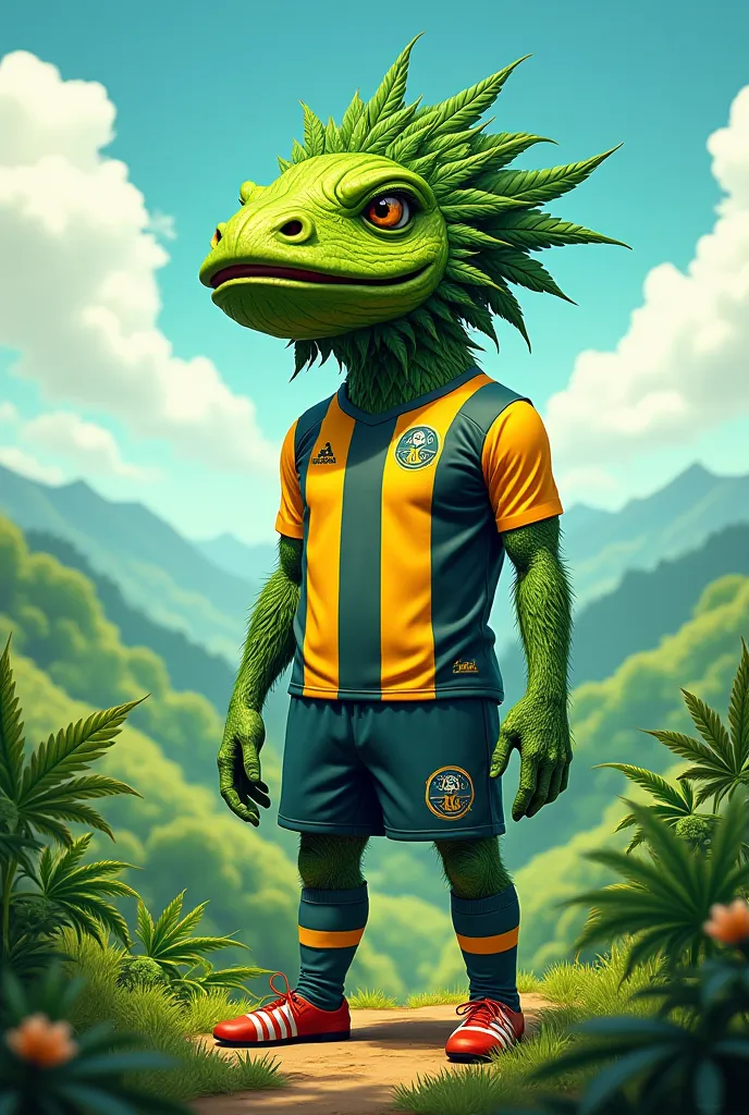 I want you to generate an image of a Marijuana breath wearing the jersey of his soccer team from Once Caldas Colombia 