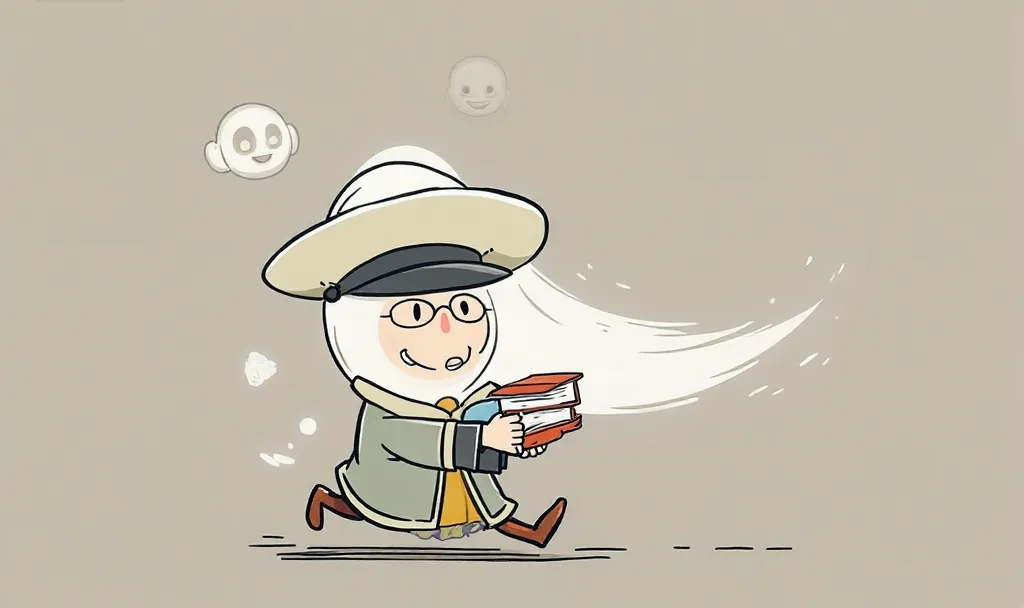 The scholar ghost, In bewilderment, I'm running away. Cute drawing style, 2D