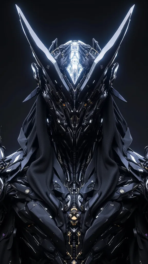 ((best quality)), photorealistic, photorealism, Photorealistic, high resolution, the god of creation, The cyber man, face covered with futuristic crystal glass, Crown like mechanical sharp horn, grand mighty warrior,black sharp armor