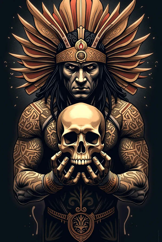 Tattoo design of Tezcatlipoca holding a skull 