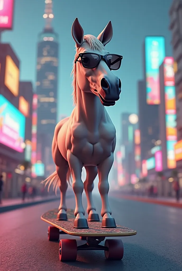 horse on skateboard sunglasses rendering 3d style